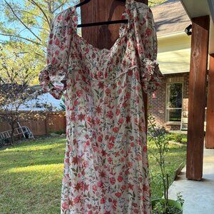 Floral Puff Sleeve Midi Nap Dress by Mark D. Sikes for Anthropologie Size Large